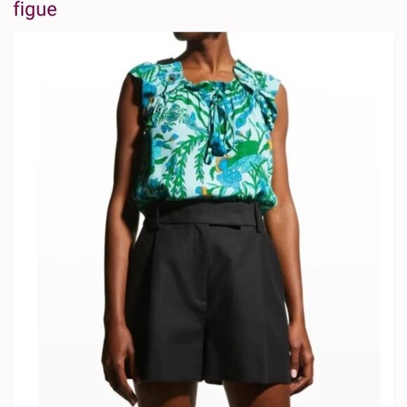 Figue BNWT red and pink crane pattern top with tassels, size small - Picture 2 of 6